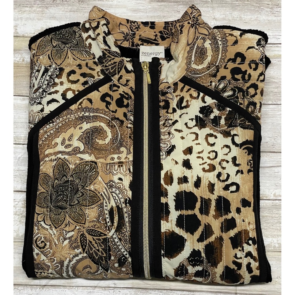Zenergy by Chico's Jacket‎ Size 3(U.S. 16) Animal Paisley Print Knit Black Trim